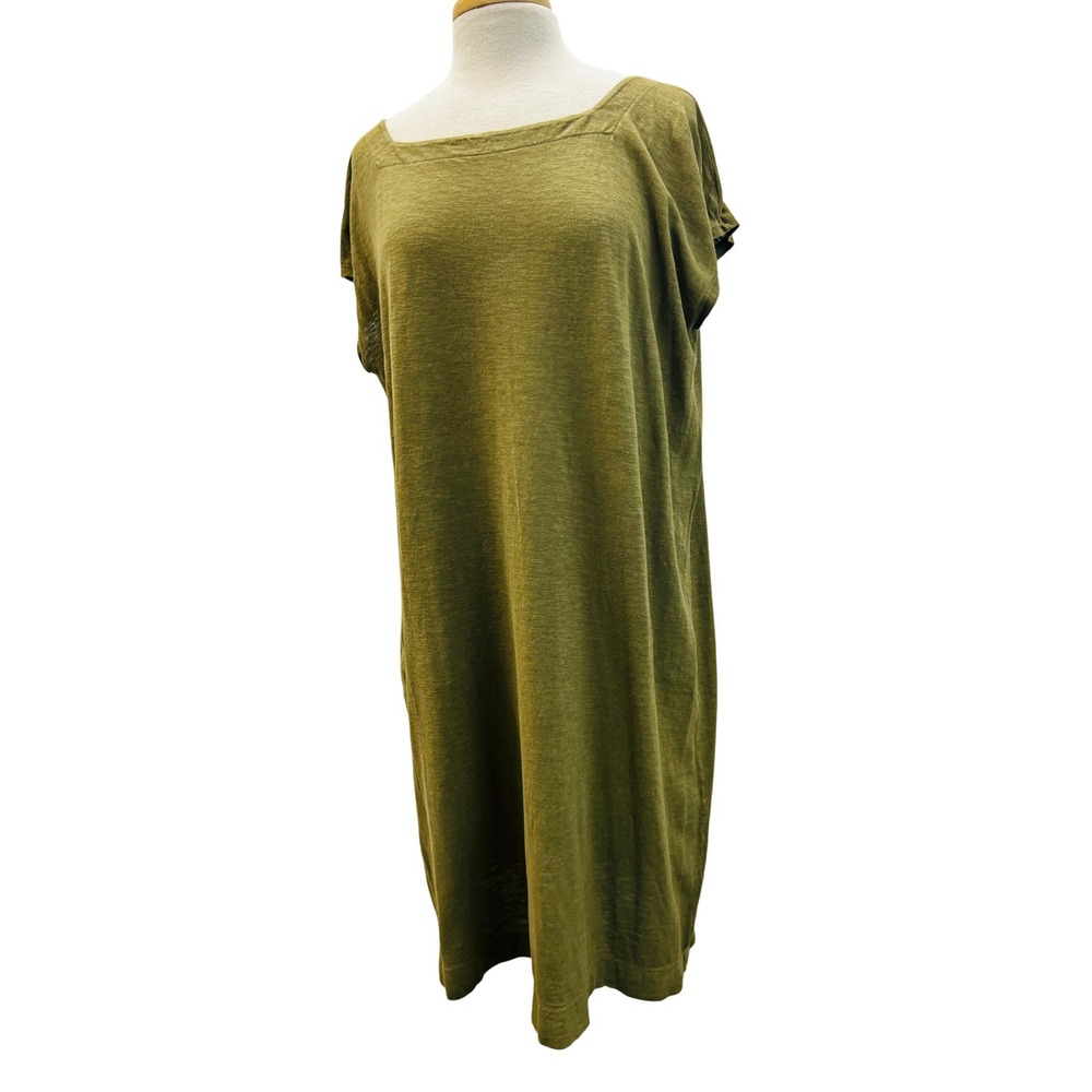 Eileen Fisher Shift Dress Womens L/G Olive Green Excellent Hemp Organic Cotton